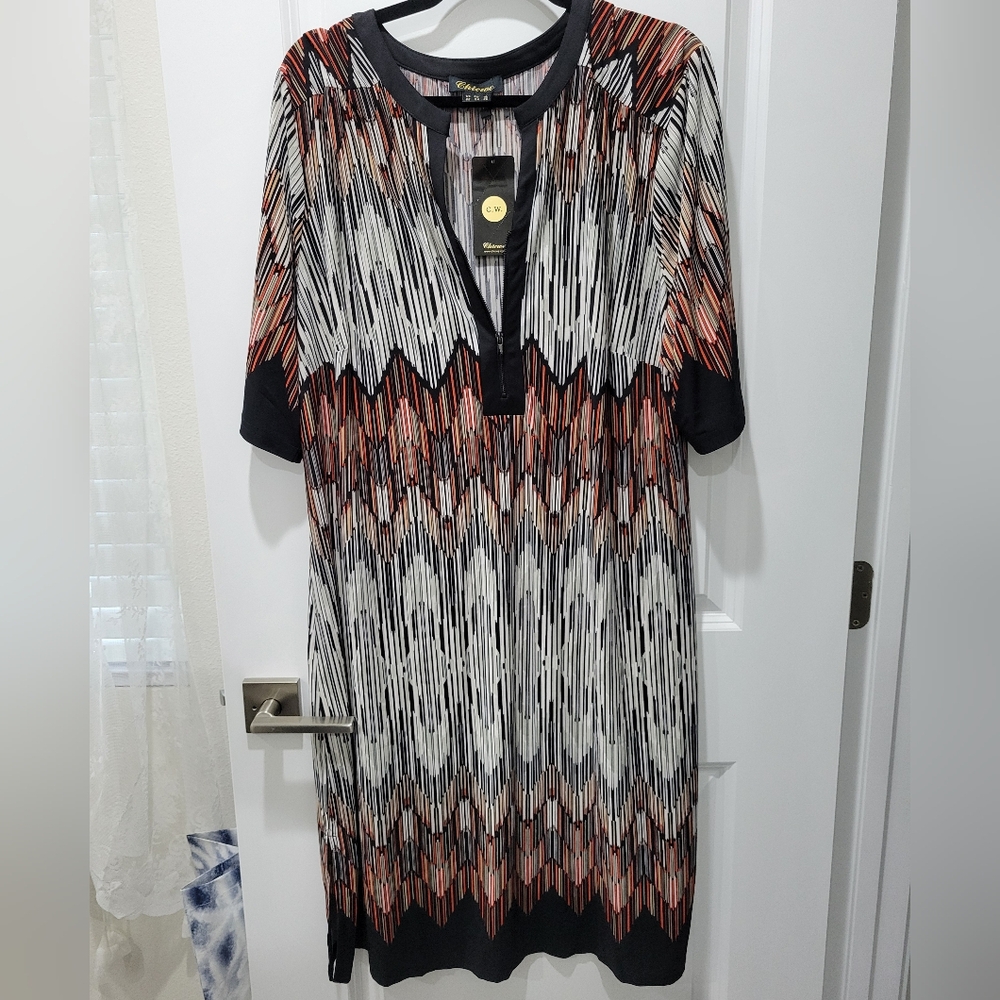 Chicwe Plus Size Geometric Patterned 3/4 Sleeve Dress